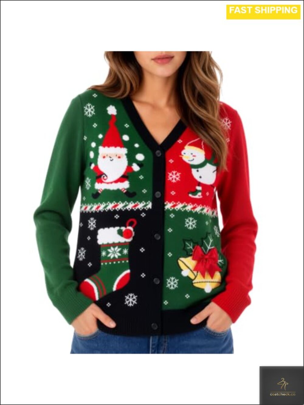 Womens Ugly Christmas Cardigan Sweater Acrylic V-Neck Open Front Holiday